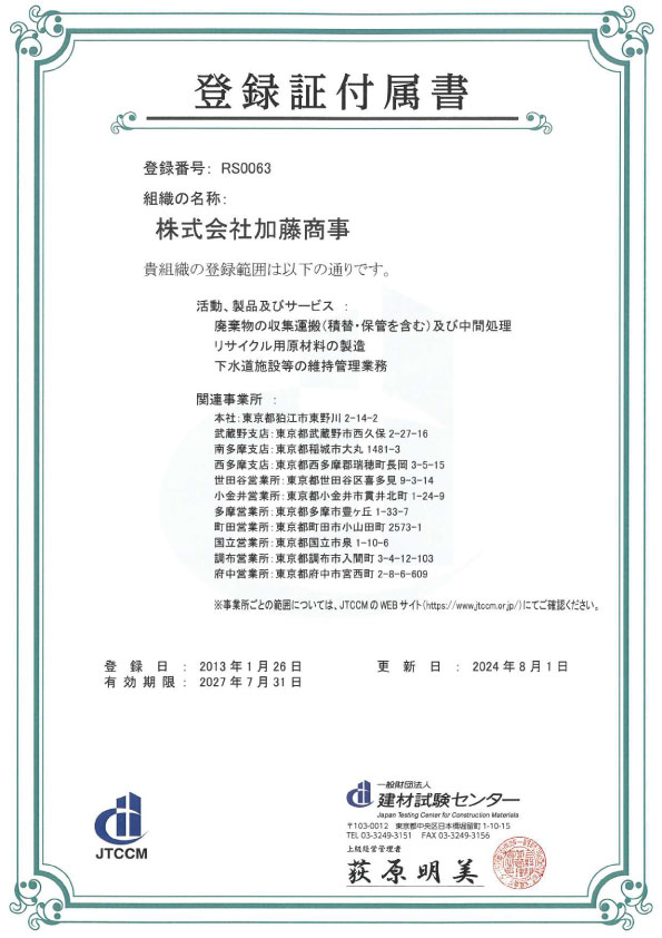 ISO45001登録証付属書